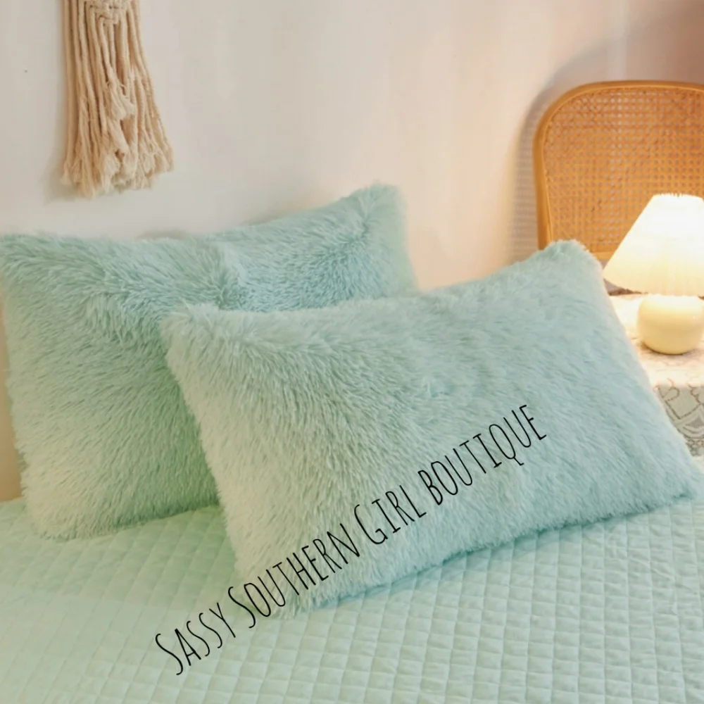🆕⭐Mint green Aqua shaggy duvet cover set